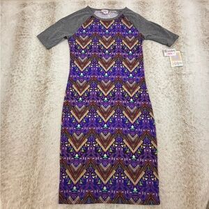 LuLaRoe Julia Dress Small Multicolor Geometric Bodycon Sheath NWT